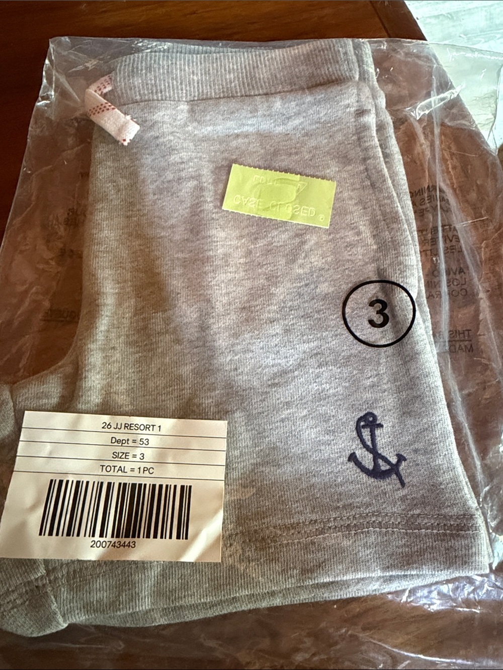 Janie and Jack Gray Sweatshorts with Navy Anchor Accent